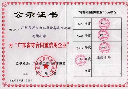 2013年 3月，連續(xù)十年被評(píng)為廣東省守合同重信用企業(yè)